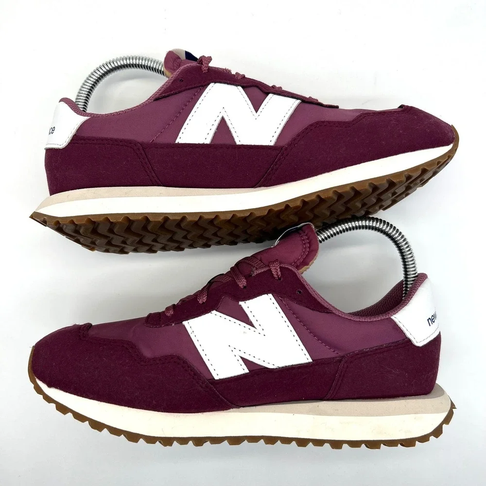 New‎ Balance 237 Shoes Big Kids 6 Burgundy White Suede Retro Sneakers Gum Sole